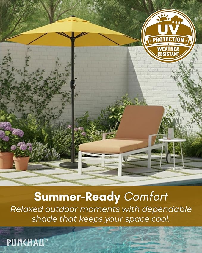 6 Ft Boho Outdoor Patio Umbrella, 6 Foot Patio Table Umbrella, Easy Open/Close Crank and Push Button Tilt Adjustment - Yellow