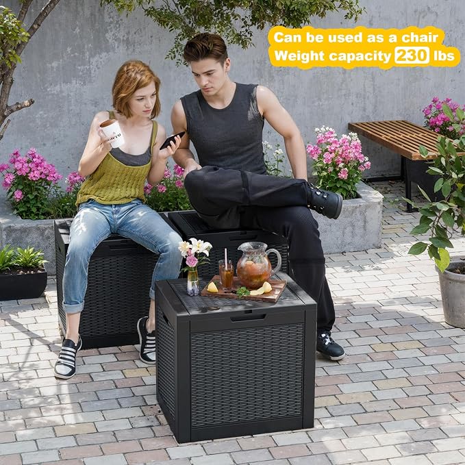 DRATO 31 Gallon Deck Box, Outdoor Storage Box for Patio Cushion, Garden Tools, Waterproof Resin Storage Box (Black, 31 Gallon)