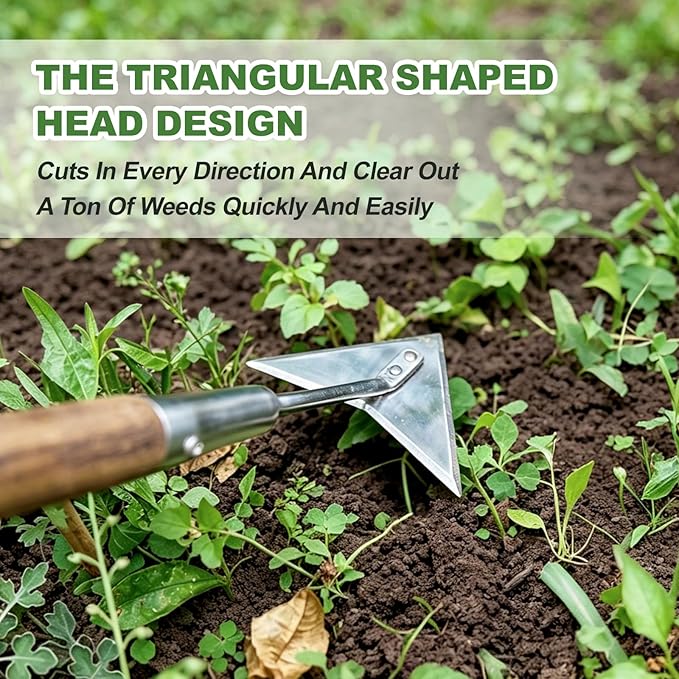 Haliaeetus Triangle Hoe, 60'' Scuffle Hoe for Keeping Your Back from Tiring Out, Weeding Just in Push-Pull Motion, Rogue Hoe with Triangle Head for Quickly Clear Out a lot of Weeds from All Direction