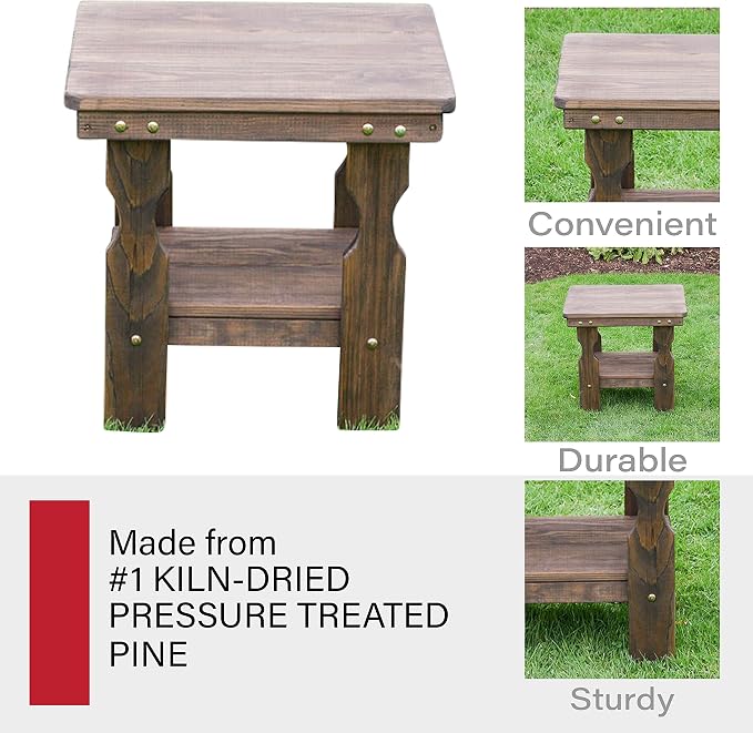 Amish Casual Heavy Duty Outdoor Wood End Table in Dark Walnut Stain - Quality Crafted in The USA from Treated Pine by Amish Artisans