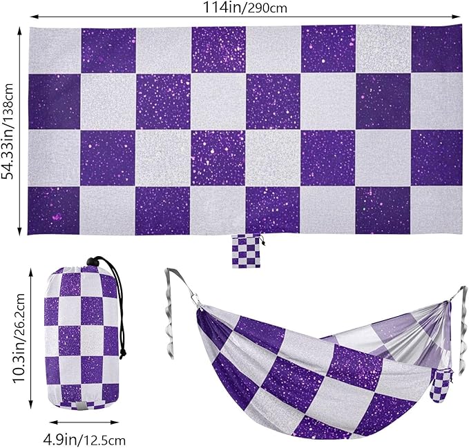 Fake Glitter Checkerboard Squares White Purple 330lb Capacity Camping Hammock Portable Hammock for Camping Travel Accessories hamacas para Deck