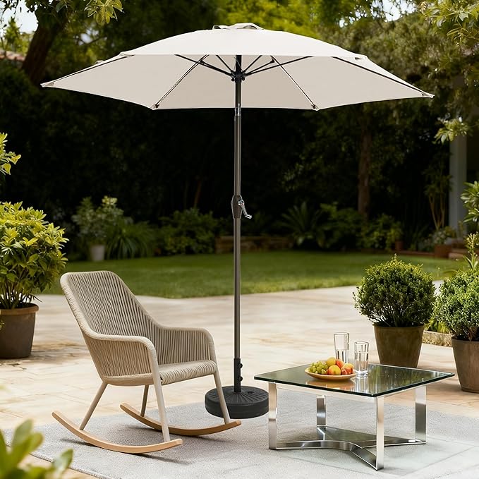 7.5FT Large Outdoor Patio Umbrella with Crank & Tilt - Durable Market Umbrella for Outdoor Patio with 6 Fiberglass Ribs for Poolside,Deck,Yard,Garden