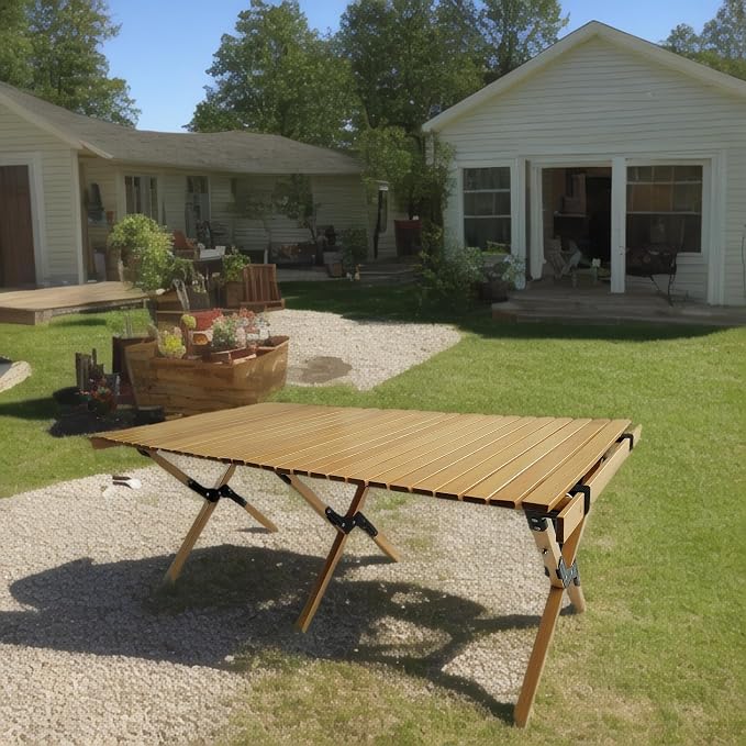 Portable Foldable Patio Dining Table Made of Natural Wood, Multi-Function Design for Indoor and Outdoor Applications