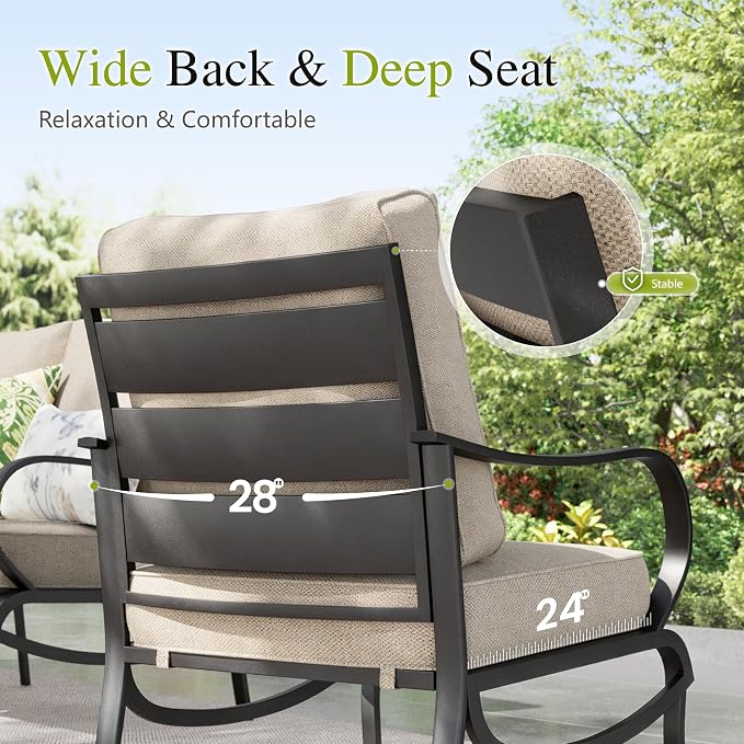 Sophia & William Patio Furniture Sets 5 Seats Outdoor Metal Conversation Sets 5 Pcs with 2 x Cushioned Swivel Sofa Chairs,1 x 3-Seat Sofa,2 x Ottomans for Coffee Lawn Backyard Poolside Beige
