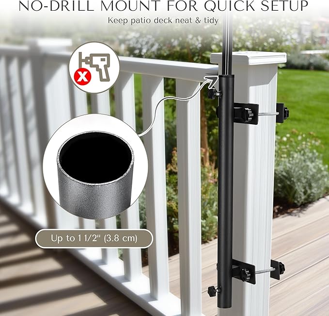Yescom 7.5ft Outdoor Patio Deck Umbrella with Base Included Mount Holder Railing Clamp for Yard Garden Parasol Balcony Porch Small Shade