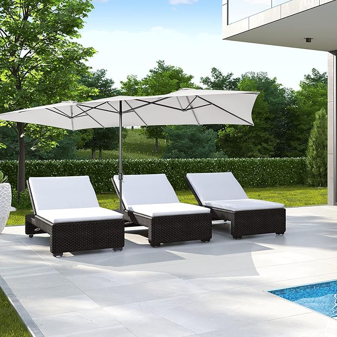 Tangkula 15 FT Double-Sided Patio Umbrella with Crank Handle, Vented Tops, Large Outdoor Rectangle Market Twin Umbrella with 10-Rib Metal Structure, Table Umbrella for Poolside Deck Lawn Garden