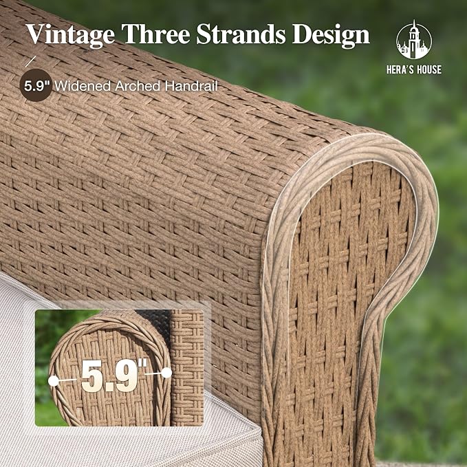 HERA'S HOUSE Patio Furniture Set, All Weather 7 Seats Outdoor Sectional Wicker Sofa with Fire Pit Table, 5.5" Thick Waterproof Cushion 9 Piece Modular Conversation Set for Garden Deck Backyard
