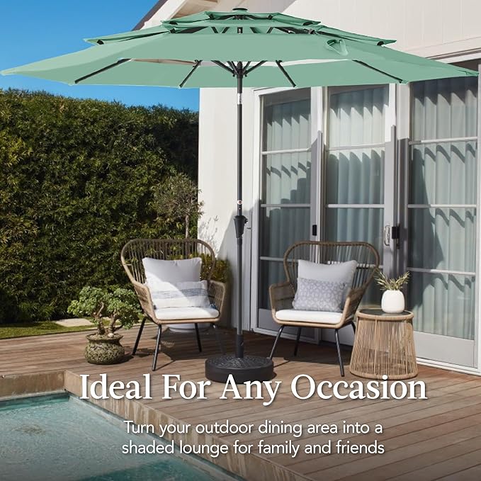 Best Choice Products 10ft 3-Tier Market Patio Umbrella, Outdoor Sun Shade with Tilt, Crank Lift, 8 Ribs for Backyard, Deck, Poolside