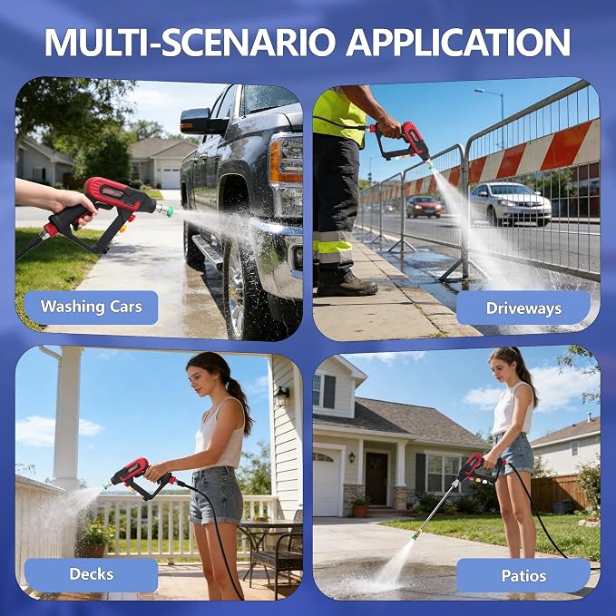 Short Pressure Washer Gun with Swivel, 5000 PSI Power Washer Gun, 3/8" Quick Connect, M22-14mm and M22-15mm Adapter, 5 Nozzle Tips, Trigger Lock for Car Wash and Cleaning