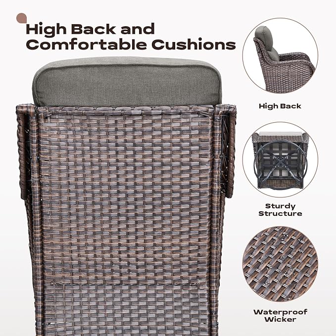 Rilyson Wicker Outdoor Patio Furniture Set - 6 Piece Patio Conversation Sets with Swivel Rocker Chairs, Ottomans, Sofa and Table, 6 inch Cushions, Deep Seating, for Porch Deck Brown/Grey