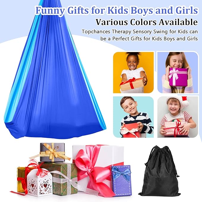 Yoga Swing for Kids Hammock Children Hangin Indoor Outdoor Autism Aspergers,ADHD Kids Hangin Therapy Swing 90inch x 59inch (Hardware Included) Sapphire Blue and Sky Blue