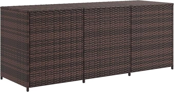 175 Gallon Outdoor Storage Box with Inner Liner, PE Rattan Wicker Deck Box with Bar Lift for Indoor Outdoor, Patio Furniture Cushions, Pool Toys, Garden Tools, Mixed Brown