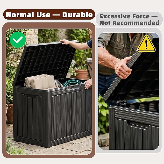 ROJIK Outdoor Storage Box, 55 Gallon Waterproof Deck Box, Weatherproof Resin Outside Storage Bin for Patio Furniture, Garden Tools, Pool Accessories, Cushion, Black