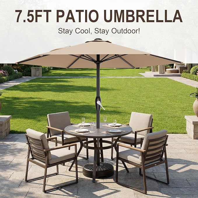 AreShark 7.5FT Patio Umbrellas Outdoor Market Umbrella w/ 6 Fiberglass Ribs, Pool Table Umbrella with Crank UV Protection Windproof for Proch, Deck, Lawn Garden and Backyard(No Tlit),Beige