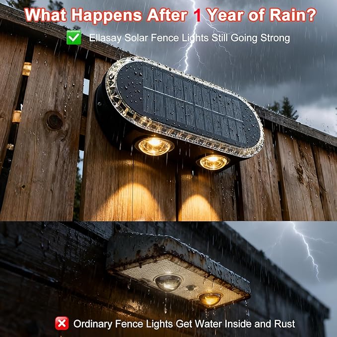 Ellasay Solar Fence Lights Outdoor: Waterproof IP65 with Dual LED Up Down Wall Lighting 3 Color Modes Diamond Crystal Cut Design Easy to Install for Garden Backyard Patio 10 Pack
