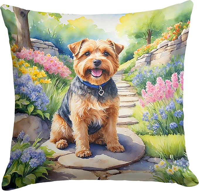 Caroline's Treasures Norfolk Terrier Spring Path Throw Pillow Machine Washable, Indoor Outdoor Decorative Pillow for Couch, Bed or Patio, 14Hx14W