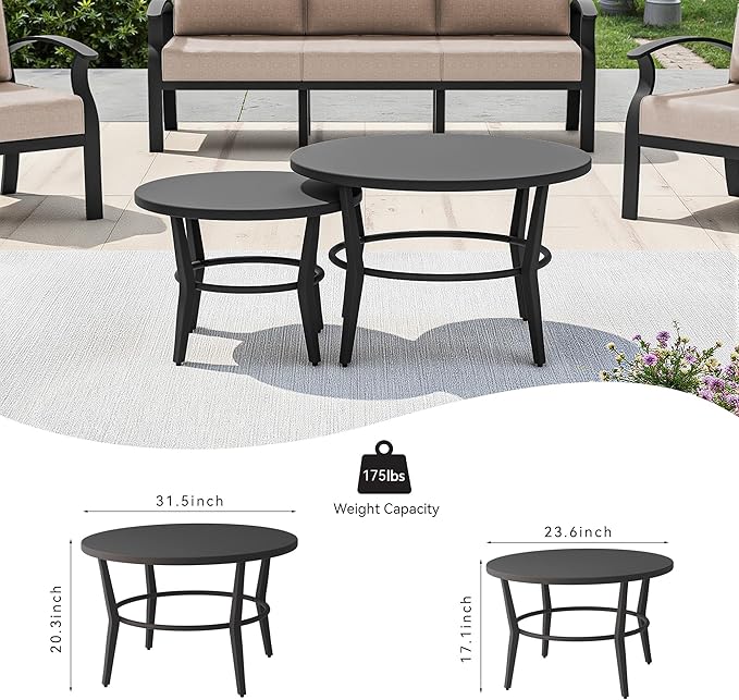 Kullavik Aluminum Patio Furniture Set with 2 Round Coffee Tables,5-seat Metal Outdoor Sectional Furniture w/5.1" Cushions,Patio Conversation Sets for Garden,Backyard,Porch-Sand