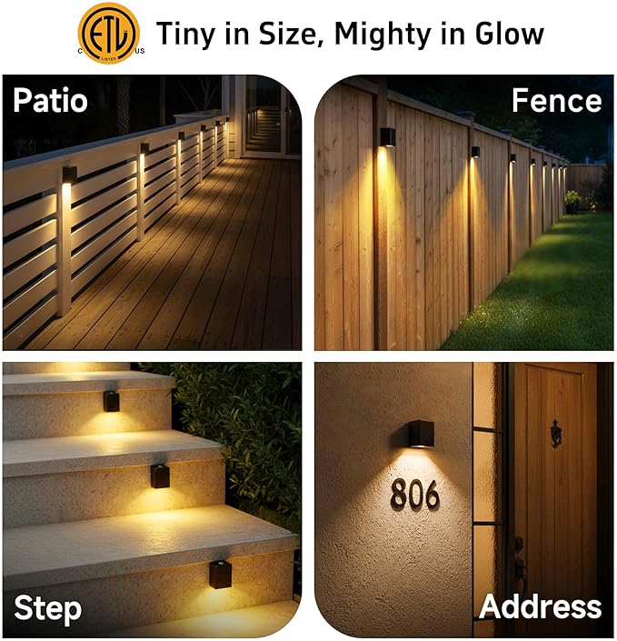 Gardenreet Solid Brass Step Lights - Low Voltage LED Deck Light Landscape, Outdoor Waterproof Hardwired Wall Sconces for Fence Yard Railing Warm White 2700K 3W 216LM 8 Pack