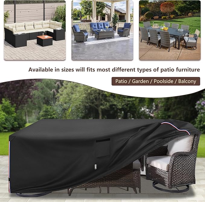 Patio Furniture Cover for 5 Pieces Set-Waterproof 600D Oxford Fabric Cover for 5 PCS Outdoor Sets Wicker Metal Couch Rocking Glider Swivel Chairs Ottomans Sectional Sofa Dining Chair Black
