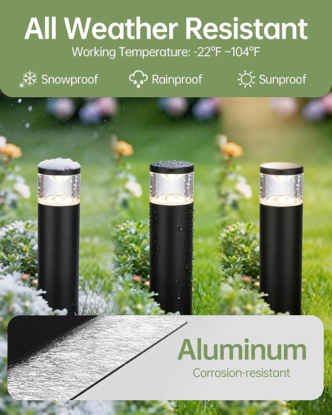 LITFIT 12Pack Low Voltage Bollard Landscape Lights, 12V Aluminum Path Light | 5W 3000K Warm White Electric Outdoor Garden Light with Connectors, 50000H Waterproof Wired LED Lawn Walkway Light, ETL Listed