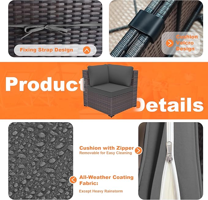 Patio Furniture Set with Fire Pit Table 13-Pieces Outdoor Sectional Furniture Outdoor Rattan Patio Conversation Sets with 43in Propane Gas Fire Pit Table and Glass Table, Grey