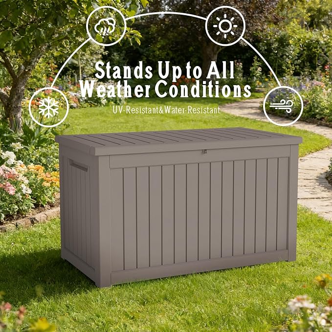FEFLO 230 Gallon Waterproof Resin Deck Box, Heavy-Duty Outdoor Storage Box | Lockable Lid & UV-Resistant Patio Storage Chest for Garden Tools, Pool Accessories, Package Delivery, Toys, Furniture