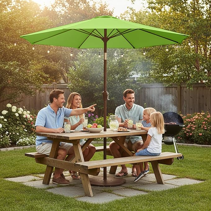 9ft Patio Umbrella with Push Button Tilt and Crank,Outdoor Market Table Umbrella UV Protection 8 Sturdy Ribs for Backyard,Garden,Pool,Deck(Apple Green)