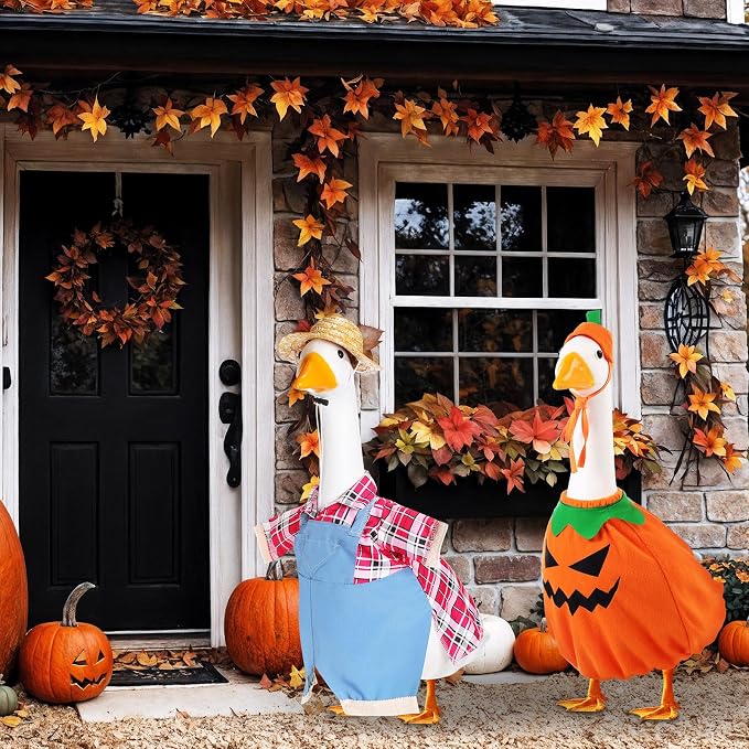 2 Set Halloween Goose Outfit Lawn Porch Goose Cloths Plastic Clothing Fall Halloween Outfit for 23 Inches Outdoor Patio Yard Lawn Art Decoration