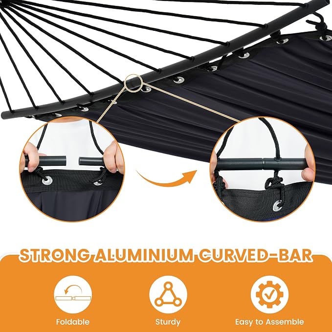 Lazy Daze Hammocks Camping Hammock with Curved Spreader Bar, Portable Hammock with Tree Straps, Carrying Bag, Carabiners for Outside, Hiking, Outdoors, 450lbs Capacity, Grey