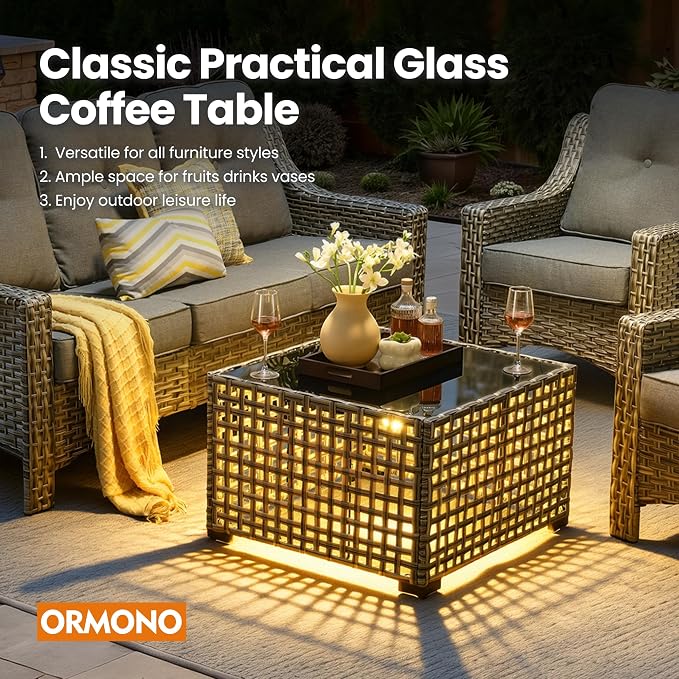 5 PCS Patio Conversation Set, All-Weather Rattan Wicker Outdoor Patio Furniture Sets with High Back Swivel Rocker Chair, Solar Light Coffee Table for Porch,Backyard,Balcony,Dark Grey
