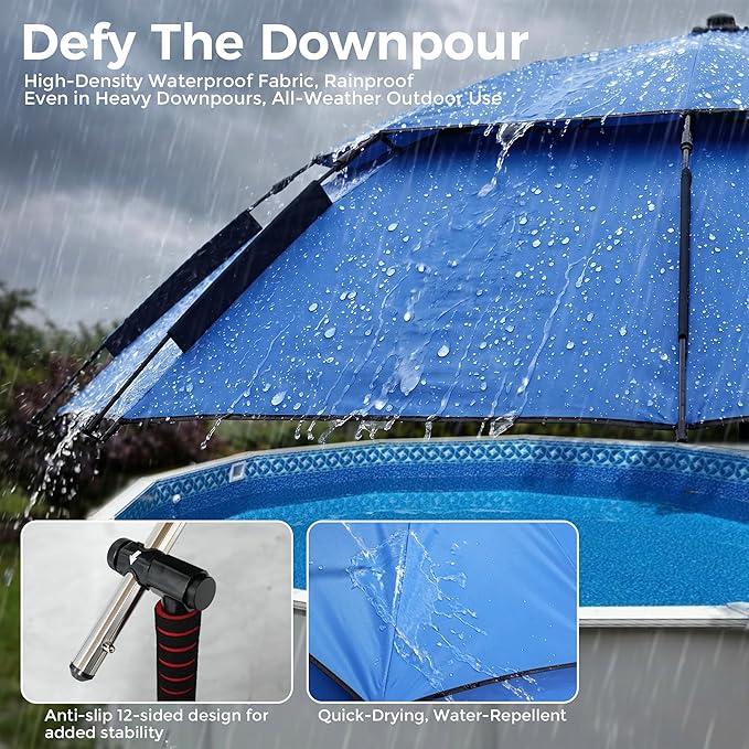 Extra Large Above Ground Pool Umbrella, Portable Outdoor Patio Umbrella for Pool 360° Adjustable Sun-Resistant Pool Shade Umbrella, 7.5ft Swimming Pool Accessories for Fishing Beach Camping