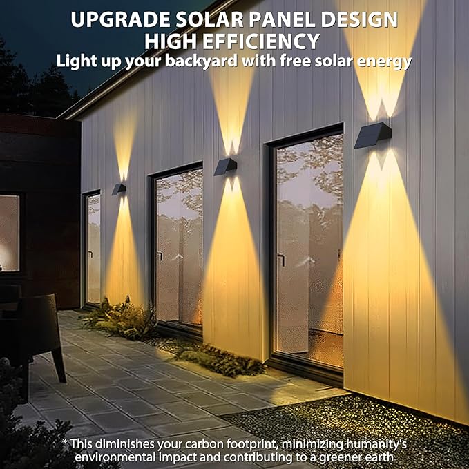 Solar Wall Lights Outdoor,6Pack Fence Lights Solar Powered 2700/4500/6000K 3 Modes Up & Down Waterproof 100 Lumens Dusk to Dawn Fence Light for Outside/Backyard/Pool/Railing/Patio/Porch/Step