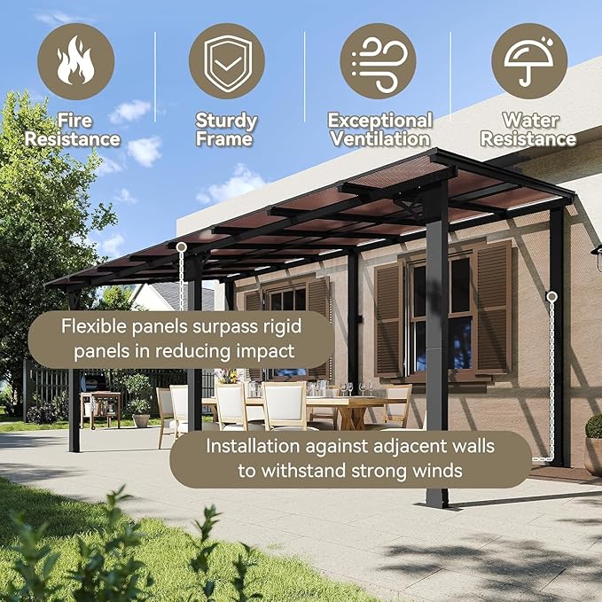 Aoxun 16’x10’ Gazebo, Wall Mounted Gazebos Pergola on Clearance, Outdoor Patio, Large Wall-Mounted Heavy Duty Awnings for Patio, Decks, Backyard (Black)