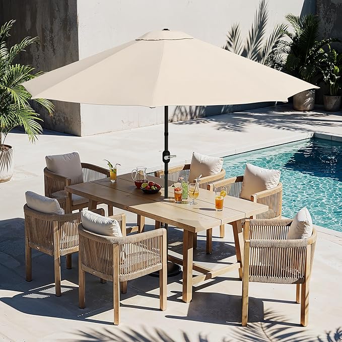 LUE BONA 10FT Patio Umbrella, Easy Tilt Umbrella Outdoor Patio with Crank, Waterproof Market Umbrella for Outdoor Table Pool Deck Garden, Beige