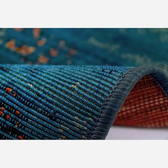 Liora Manne Marina Indoor/Outdoor Power Loomed Synthetic Blend Low Profile Area Rug - Contemporary Medallion Casual Colorful (Suzanie Blue) (2'7" x 4'3")