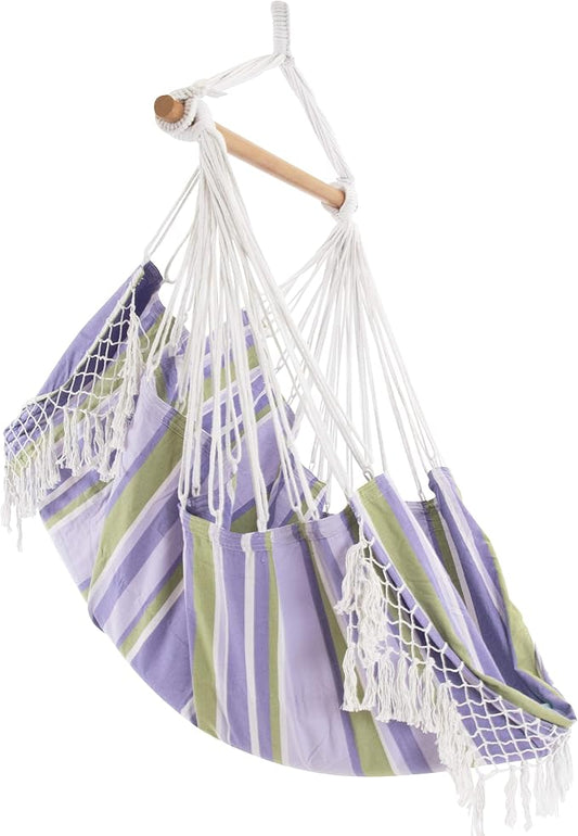 Vivere Cotton Hammock Chair with Hardwood Spreader Bar - 250 lb Capacity (Tranquility)