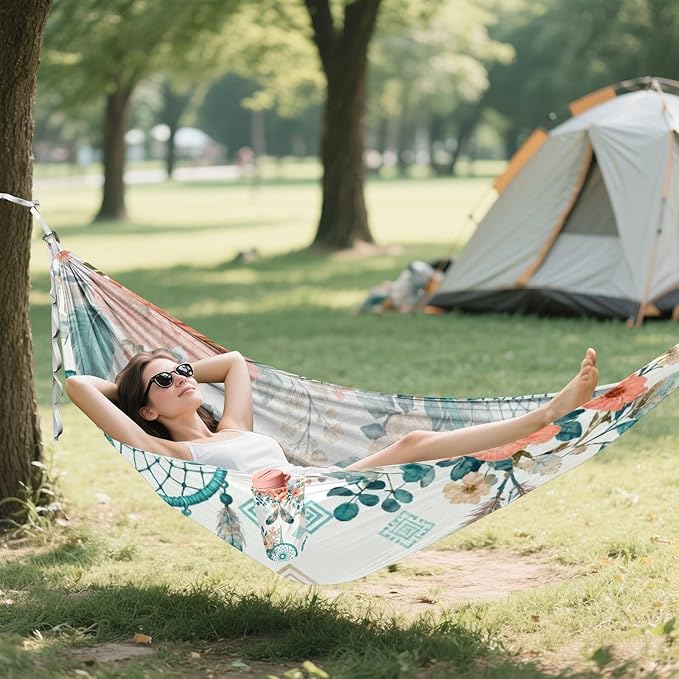 Bohemian Dreamcatcher Camping Hammocks Fabric Hammock for Outside Patio Backyard Poolside
