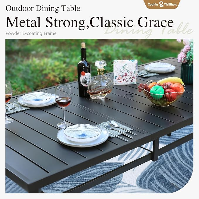 Sophia & William Patio Table and Chairs Set, Outdoor Dining Set for 8, 9 Piece Metal Patio Furniture, 82.7" Black Rectangular Table(Diamond)