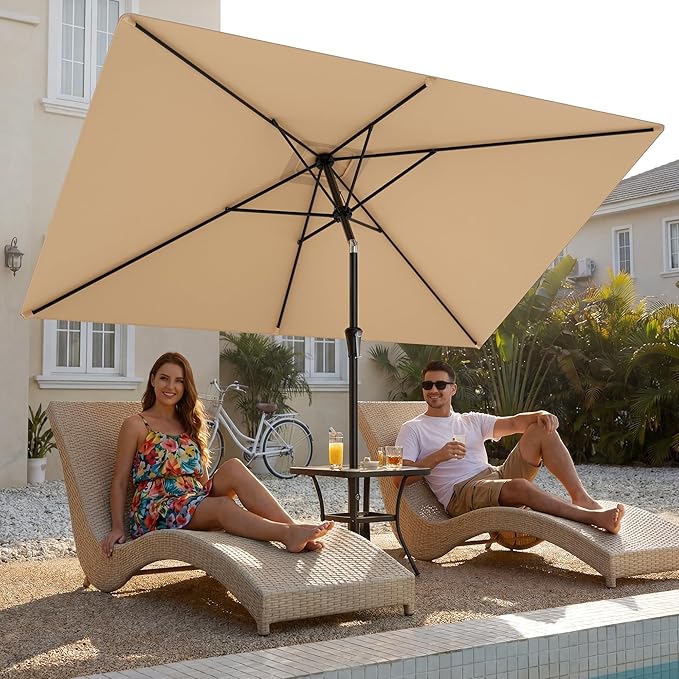 HOMSHADE 6.6 x 10 ft Rectangular Patio Umbrella Rectangle Umbrella Outdoor Patio, Large Outdoor Umbrellas for Patio Table with Tilting and Sun UV Protection for Pool, Deck, Market, Backyard