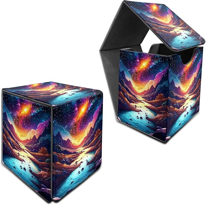 Mountains Rivers Card Deck Box for MTG, Personalized Card Storage Case Fits 120+ Sleeved Cards, Premium Leather TCG Box with Strong Magnetic Closure for Magic, CCG, PTCG, Baseball Cards