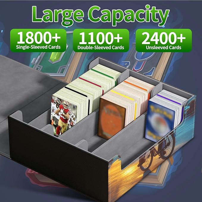 Large Card Deck Box for MTG, Fits 1200+ Sleeved Cards, PU Leather Storage Case with Strong Magnetic Closure, Multiple Colors Available for TCG CCG Baseball Card Collections, Flower Bike