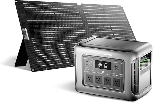 ALLPOWERS Solar Generator R1500 LITE with 100W Foldable Solar Panel,1056Wh Portable Power Station LiFePO4 (LFP) Battery,1600W AC/100W USB-C Output for Outdoor Camping,Travel,Hunting,and Power Outages
