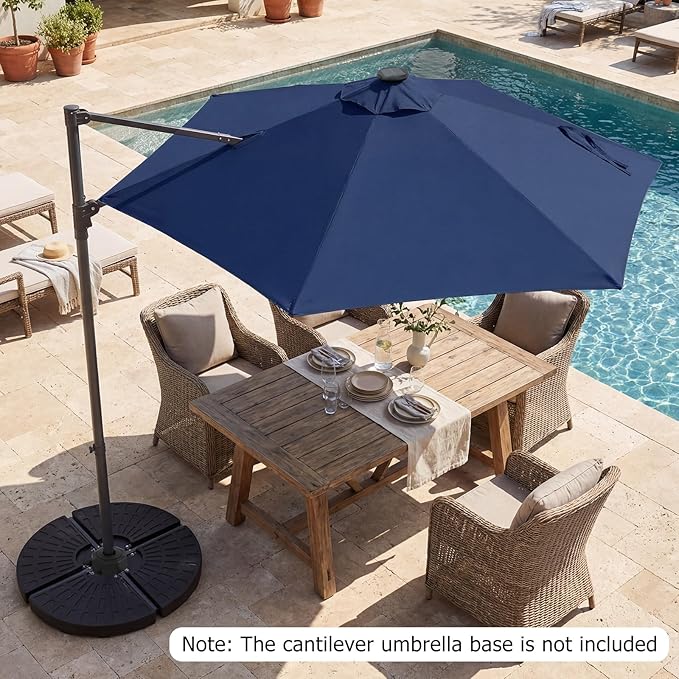 Tangkula 10ft Patio Umbrella with Solar Lights, Offset Cantilever Outdoor Umbrella with LED Lights, 360 Degree Rotation, Air Vent for Pool Deck Garden Backyard (Navy)