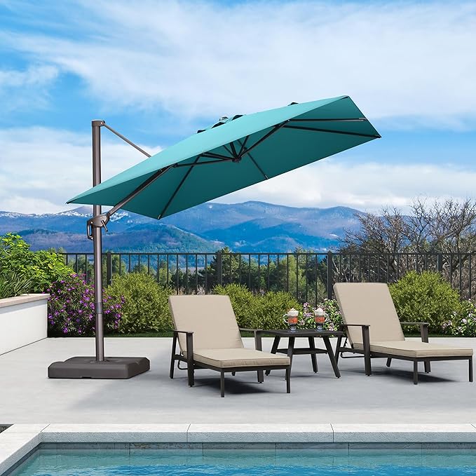 PURPLE LEAF 9' X 9' Patio Umbrella Antique Bronze Square Cantilever Umbrella Outdoor with 360° Rotation and Aluminum Offset Hanging for Pool Deck Garden Backyard, Turquoise