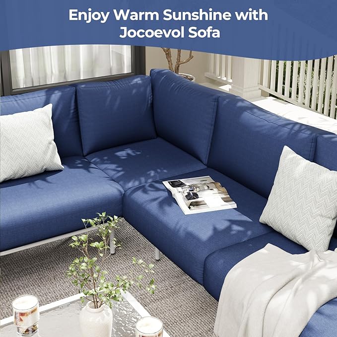 Patio Furniture Set, 6 Pieces Outdoor Couch Sectional, L Shaped Patio Set with PE Rope, Coffee Table, Waterproof Extra-Thick Cushions, Outdoor Seating Conversation Set for Balcony, Garden, Backyard
