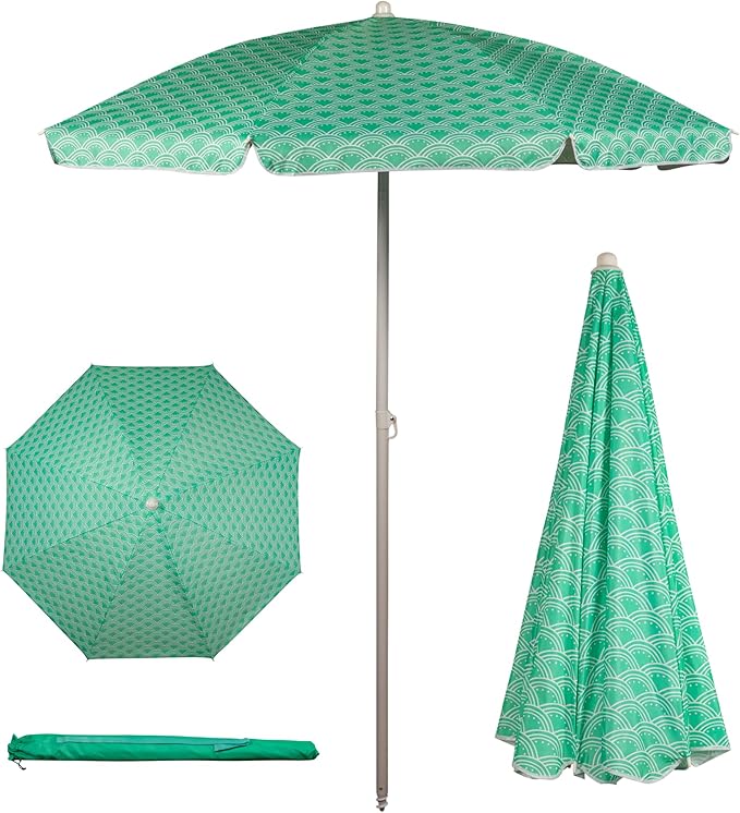 PICNIC TIME 5.5 Ft Portable Beach Umbrella, Lightweight UV Protection Sunshade with Tilt Pole & Carry Bag, Outdoor Canopy Umbrella for Beach, Sand, Pool, Patio, Camping, Travel, or Backyard Shade, (Mermaid Teal)