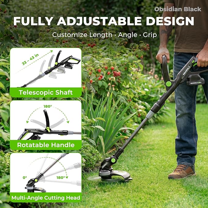 NovorikX 12'' Cordless String Trimmer & 350 CFM Leaf Blower Combo, 3 Batteries & Charger Included