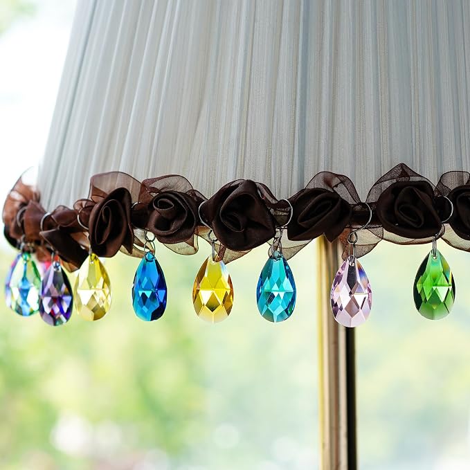 12 Pcs 38mm Multi-Color Crystal Prism Suncatcher Window Decor | Multi-Color Feng Shui Faceted Crystal Grid Prism 38mm Suncatcher Pendant Set of 12 for Window Chandelier Garden Wedding Decor