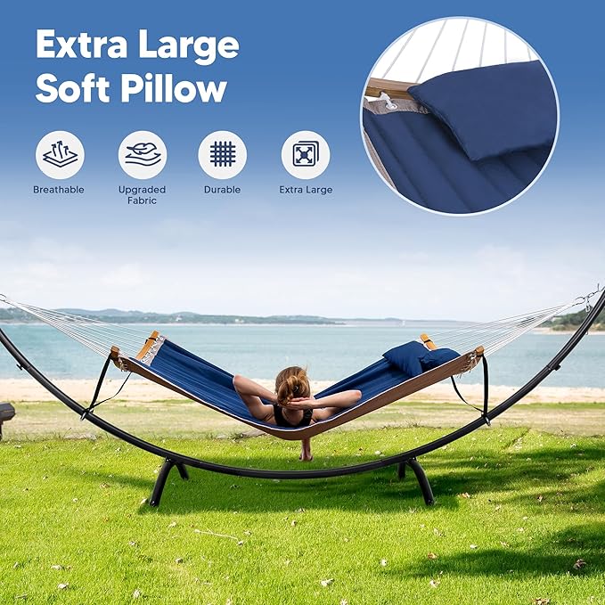 SUNCREAT Hammocks for Outside with Stand, Porch Hammock and Stand, 475 lbs Capacity, Patent Pending, Navy