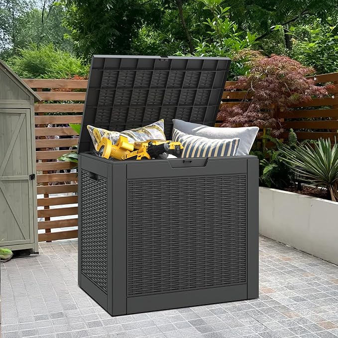 Bifanuo Outdoor Storage Box, 30 Gallon Deck Boxes Waterproof, Resin Storage Cabinet Multi Functional Storage Bench For Gardening Tools, Pool Supplies, Patio Furniture, Lockable